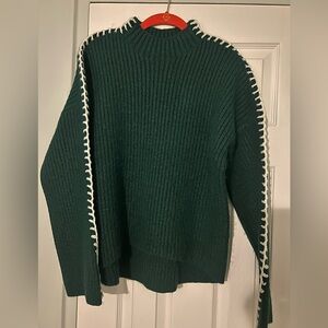 Halogen Mock Neck Chunky Rib Sweater With Stitch Trim on Sleeve